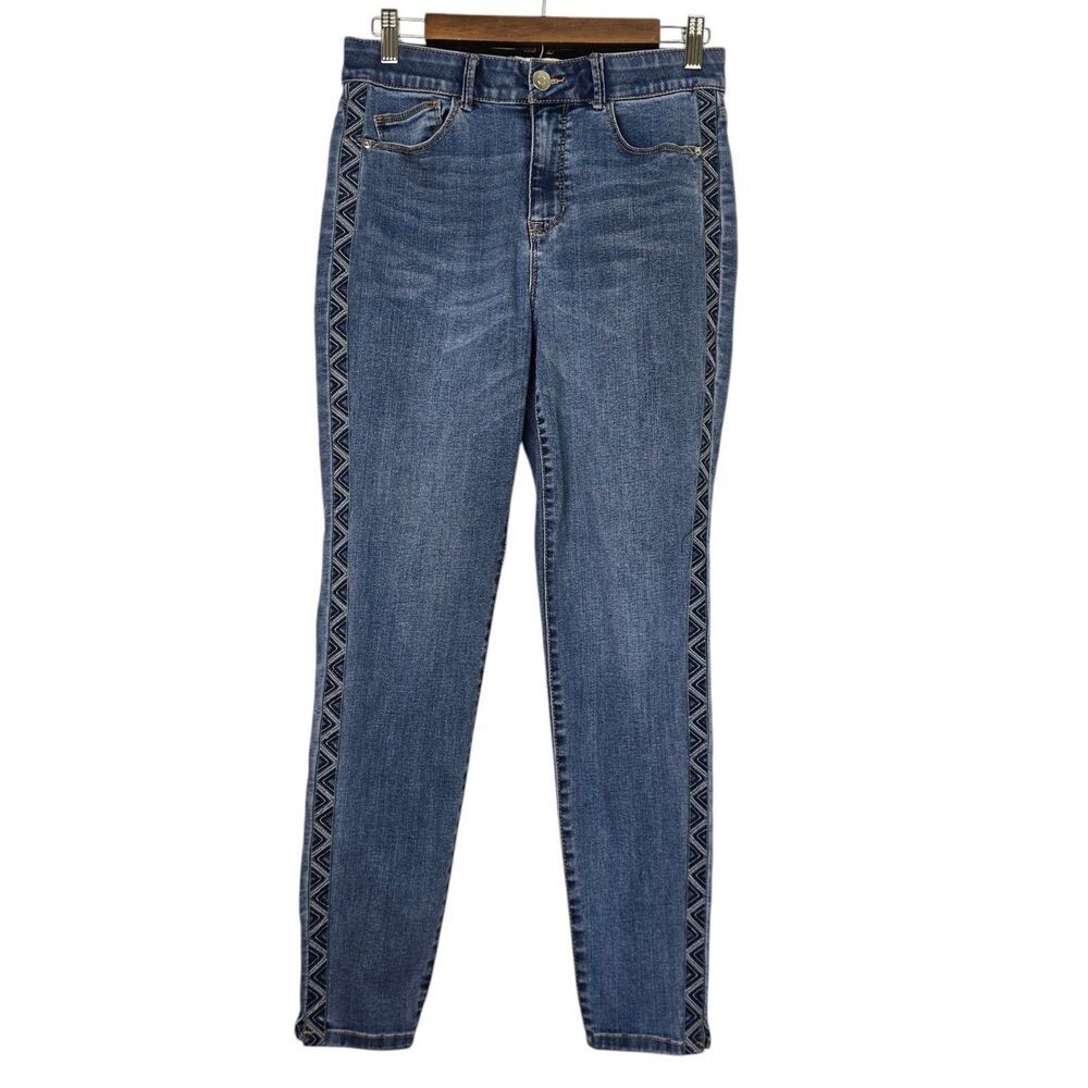 Knox Rose Jeans Women Size 10 Denim Blue Side Tribal Chevron Embroidered Pattern